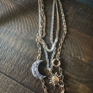 Free People Dual-Tone Moon & Sun Layered Necklace - Silver & Gold